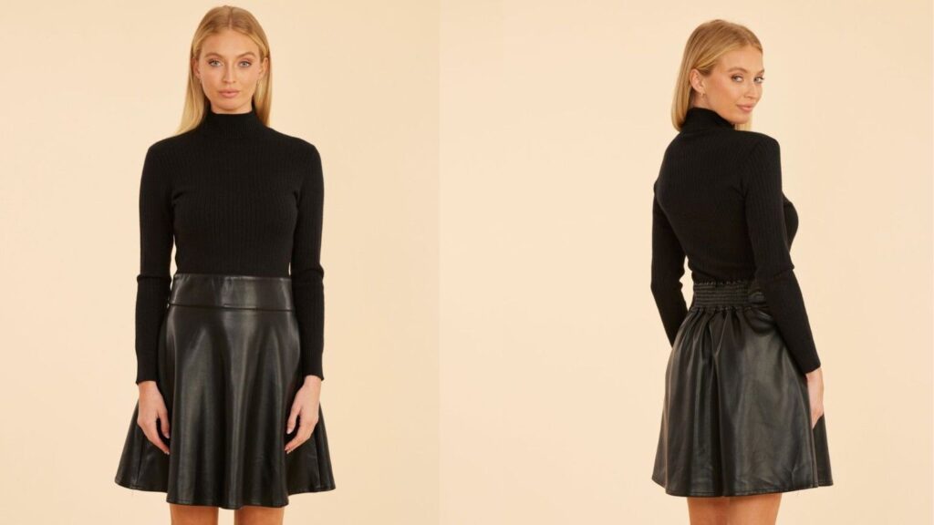 Leather Skirt with a Turtleneck Sweater