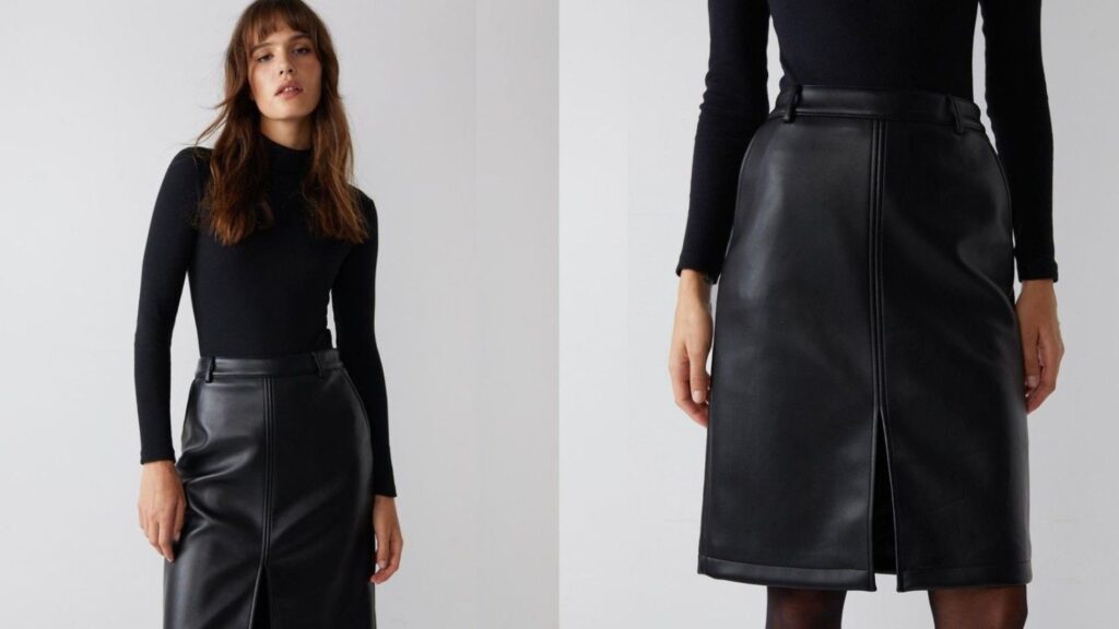 Leather Skirt with a Silk Blouse