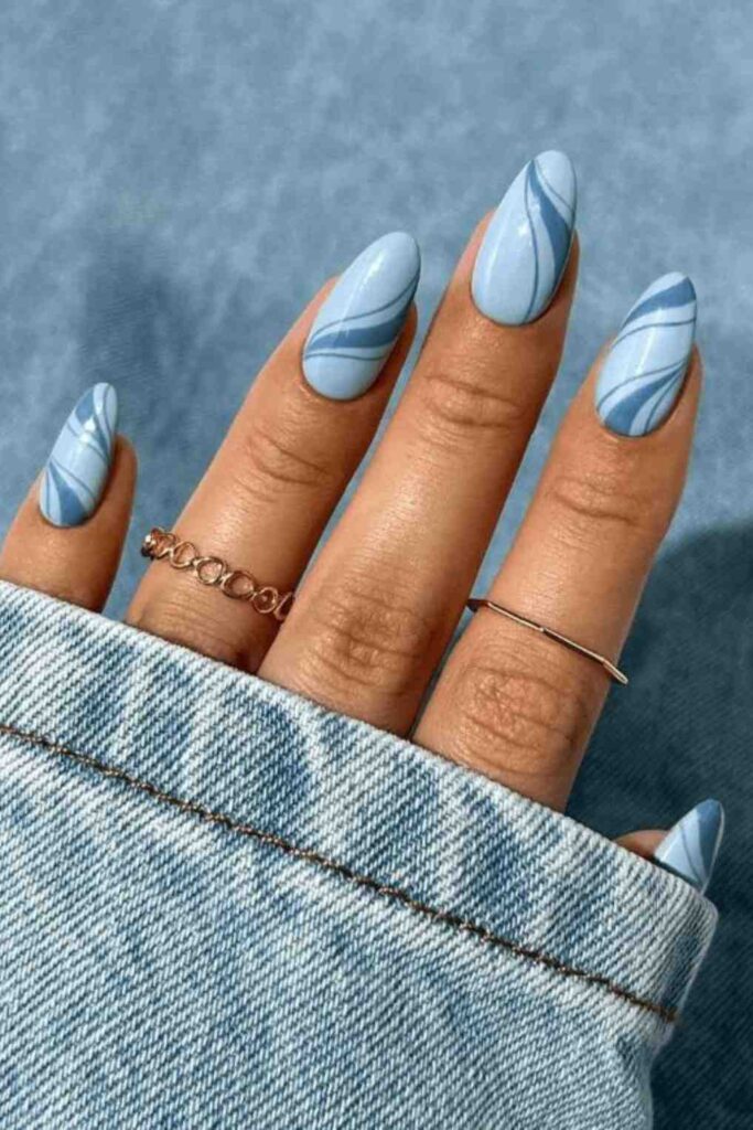 Light Blue Nails with Design